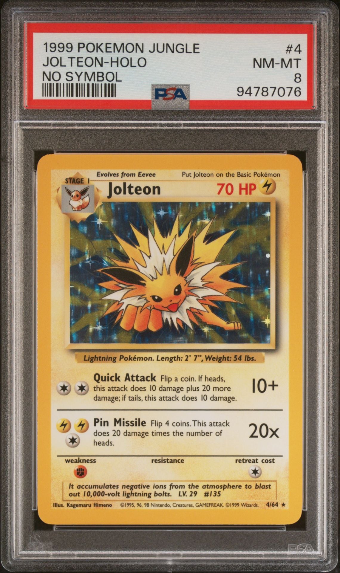 Jolteon No Symbol - PSA 8